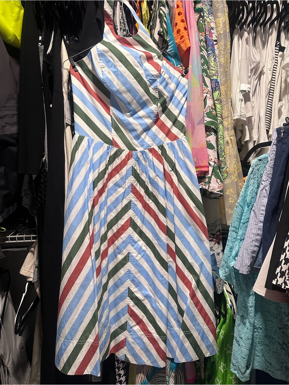 Anthropologie Striped halter Midi Dress in Blue, Green & Red